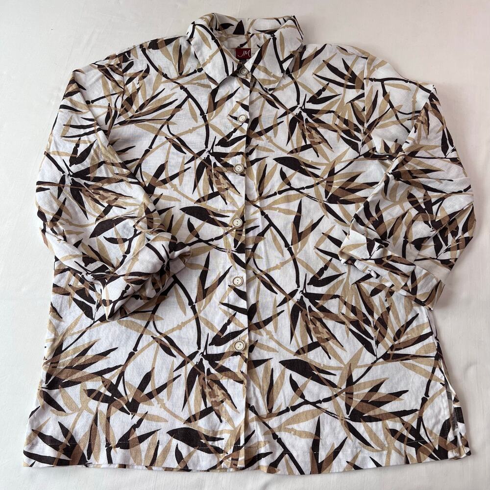 JM Collection Vintage Linen Bamboo Print AOP 3/4 Sleeve Shirt Blouse Size 8